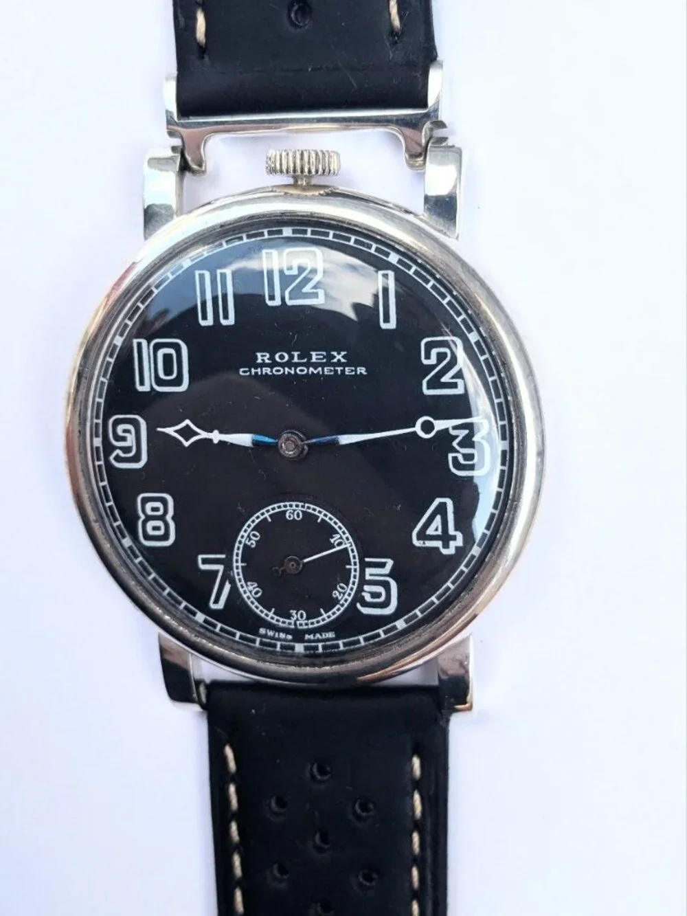 Rolex Chronometer 47.5 mm solid silver antique military timepiece black dial